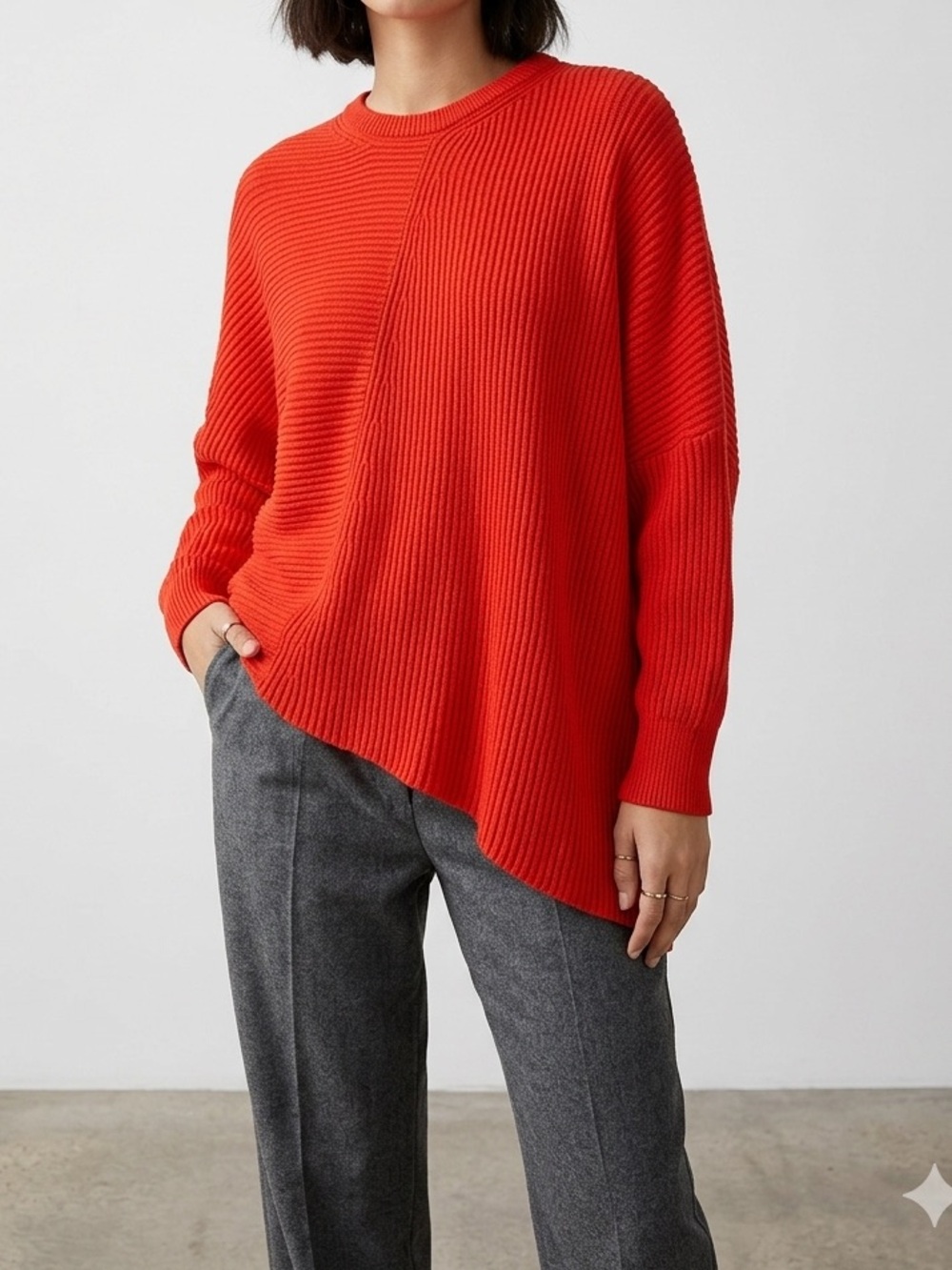 Free People Bright Red Ribbed Crewneck Sweater